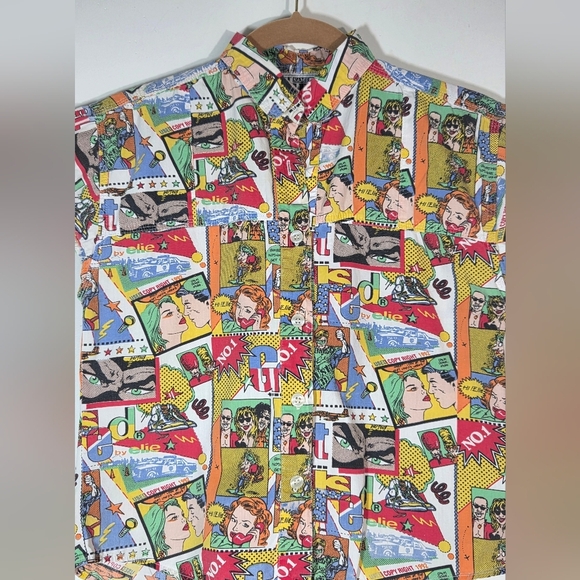 VINTAGE GET USED BY ELIE COMIC BUTTON DOWN SHIRT. - Picture 2 of 4